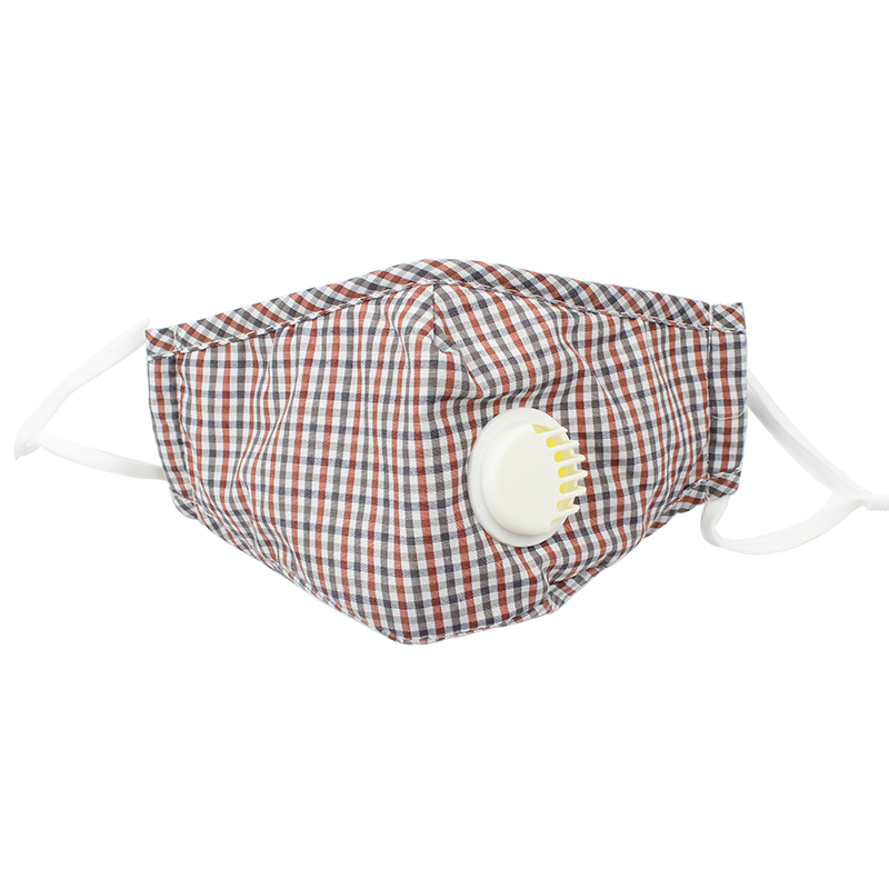 藍星紅格耳戴式帶閥成人棉布口罩