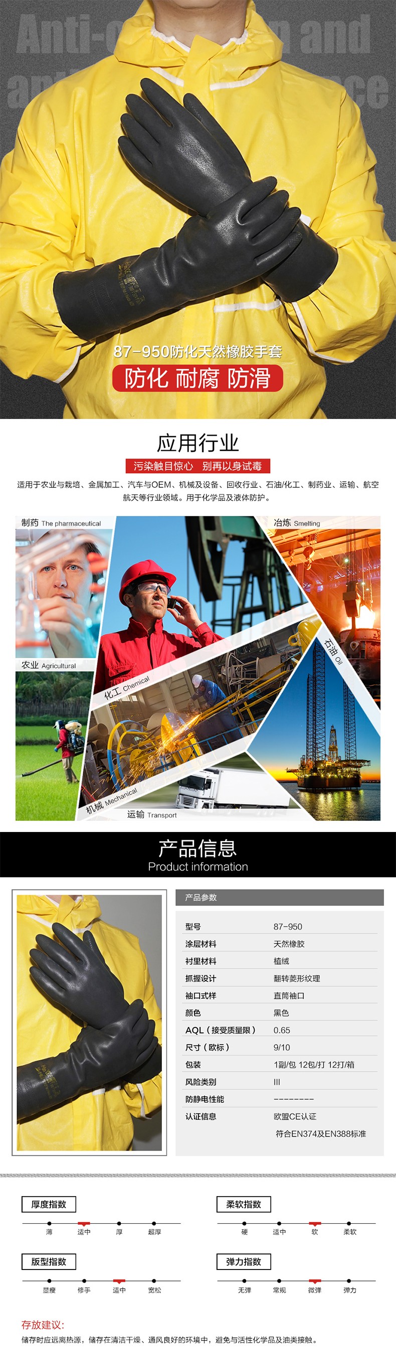 海固087-950防化服配件手套 化學品防護手套，耐酸堿防護手套圖片