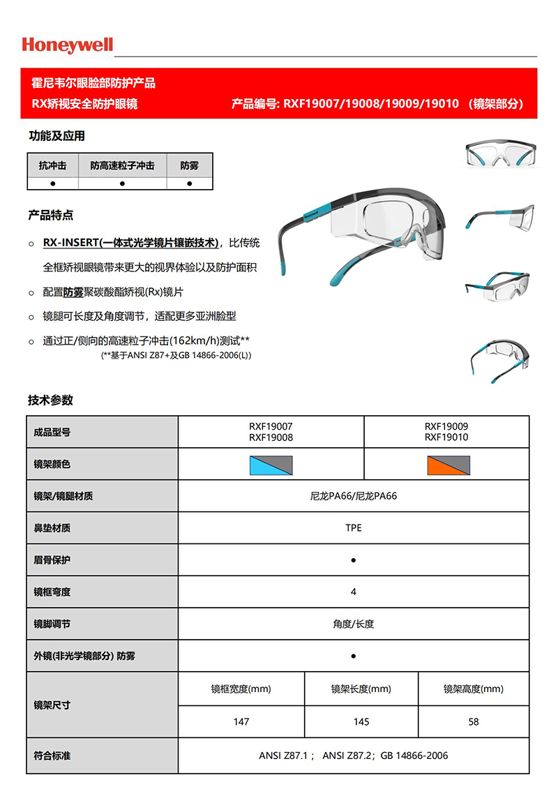 Honeywell霍尼韋爾RXF19007 RX200G防霧防沖擊靜謐藍(lán)矯視安全防護(hù)眼鏡 基礎(chǔ)款1