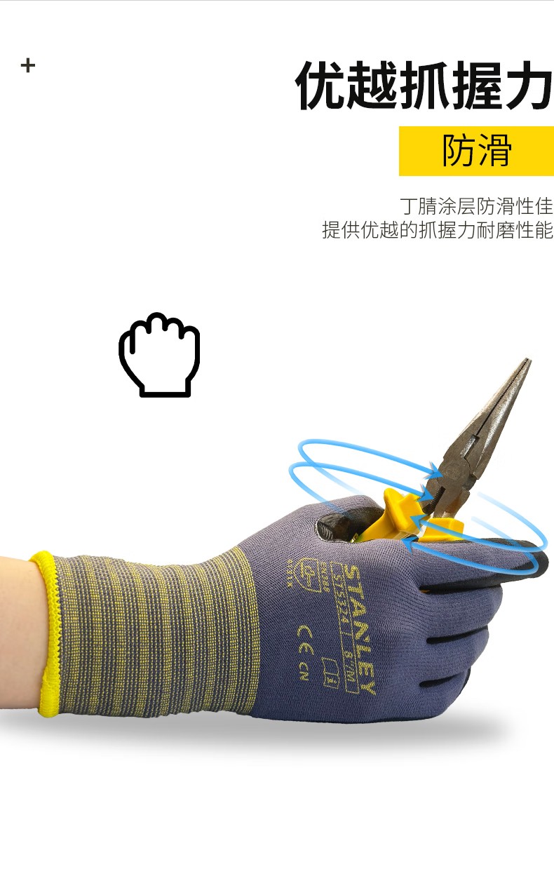STANLEY史丹利尼龍氨綸丁腈涂層點塑耐磨防滑勞保手套5
