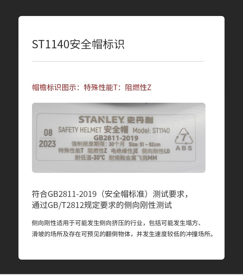 STANLEY史丹利ST1140抗沖擊H型透氣ABS安全帽2